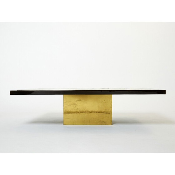 Image 1 of Belgischer Couchtisch aus graviertem Messing und Achat von Christian Krekels, 1979