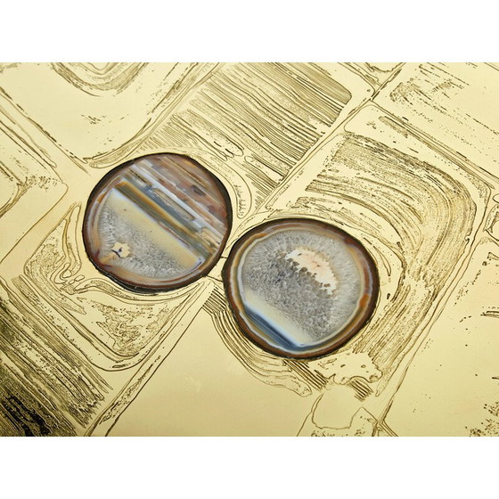 Image 1 of Belgischer Couchtisch aus graviertem Messing und Achat von Christian Krekels, 1979