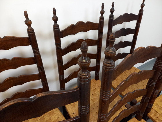 Image 1 of Suite Von 6 Vintage Arts & Crafts Style Antonio Calligaris Stühle Aus Eichenholz Und Seil Aus Den 50er Jahren