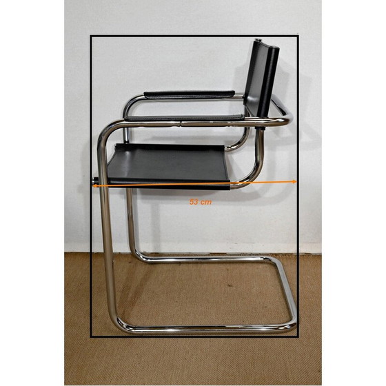 Image 1 of Paar verchromte Metallsessel mit schwarzer Ledersitzfläche und Rückenlehne von Marcel Breuer, Ungarn 1970er Jahre