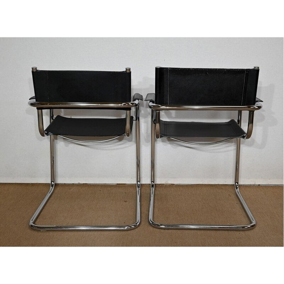 Image 1 of Paar verchromte Metallsessel mit schwarzer Ledersitzfläche und Rückenlehne von Marcel Breuer, Ungarn 1970er Jahre