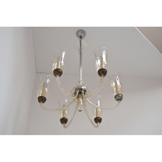 Image 1 of Vintage-Kronleuchter aus Glas und Metall, Tschechoslowakei 1930