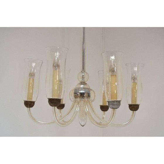 Image 1 of Vintage-Kronleuchter aus Glas und Metall, Tschechoslowakei 1930