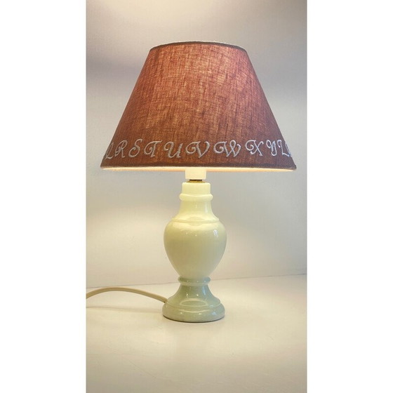 Image 1 of Vintage-Lampe aus weißem Marmor und Leinen
