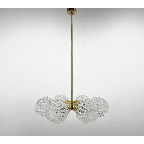 Image 1 of Paar Vintage-Kronleuchter aus Messing und Glas von Kamenicky Senov, 1960er Jahre
