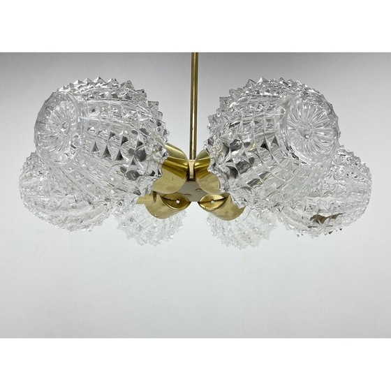 Image 1 of Paar Vintage-Kronleuchter aus Messing und Glas von Kamenicky Senov, 1960er Jahre