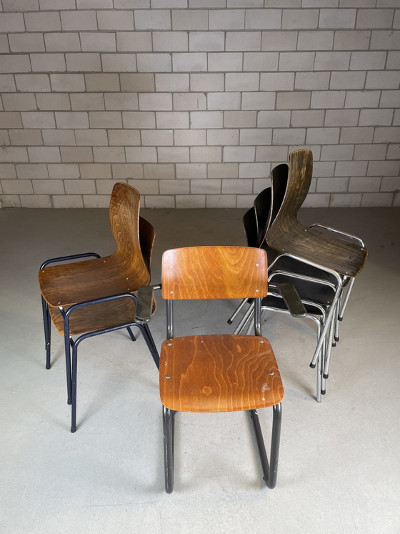 Image 1 of 7X Vintage Industrie Schule Stuhl
