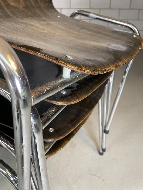 Image 1 of 7X Vintage Industrie Schule Stuhl