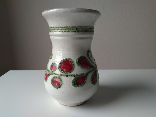 Strehla Keramik Vase mit Dekor aus Blasenglasur