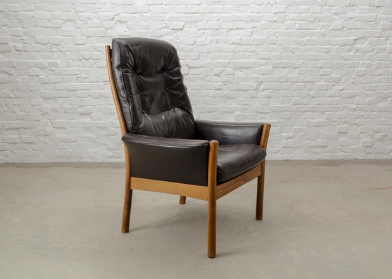 Image 1 of Skandinavischer Mid Century Design Sessel aus schokoladenbraunem Leder von G-Möbel, Schweden, 1960er Jahre