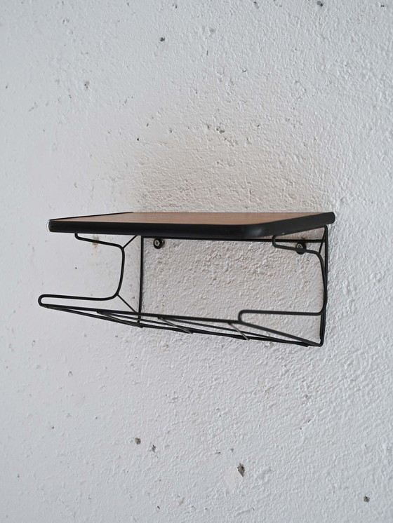 Image 1 of Wandmontierter Nachttisch aus Teakholz und Metall