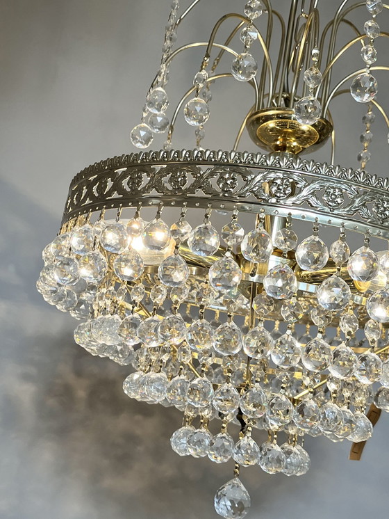 Image 1 of Swarovski Design Kronleuchter Kristallkugeln Blattgold