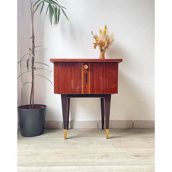 Image 1 of Vintage Nachttisch aus Holz und Messing, 1950