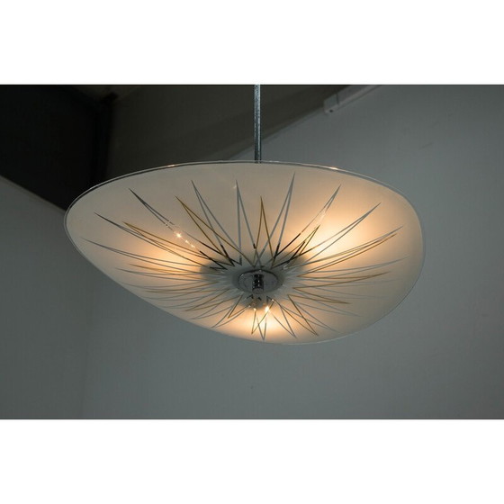 Image 1 of Vintage-Pendelleuchte aus Glas und Chromstahl für Instala Decin, 1960