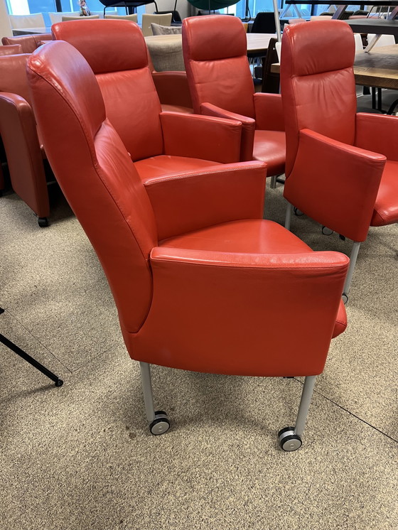 Image 1 of 4 Leolux Quogga Stühle aus rotem Leder