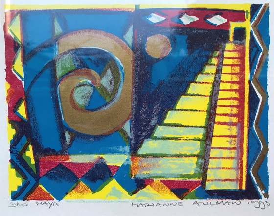 Image 1 of Marianne Aulman, nummerierter Siebdruck (9/40) von 1993, gerahmt mit Passepartout