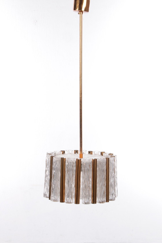 Image 1 of Kaiser Leuchten Runder Kristall-Eisglas-Kronleuchter, Vintage, 1960er Jahre