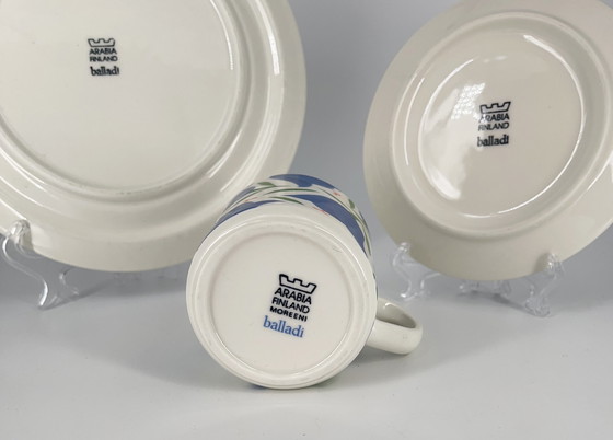 Image 1 of Arabia Finland Moreeni Balladi Design Von Heikki Orvola Tasse, Untertasse Und Teller