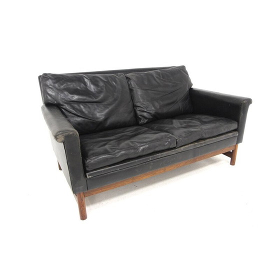 Image 1 of Skandinavisches Vintage-Sofa aus Leder und Palisanderholz, Schweden 1950