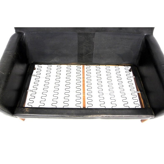 Image 1 of Skandinavisches Vintage-Sofa aus Leder und Palisanderholz, Schweden 1950