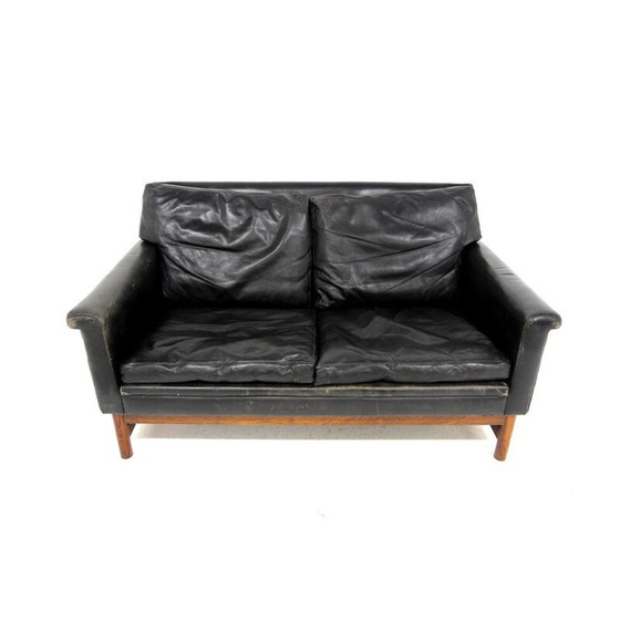 Image 1 of Skandinavisches Vintage-Sofa aus Leder und Palisanderholz, Schweden 1950