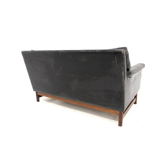 Image 1 of Skandinavisches Vintage-Sofa aus Leder und Palisanderholz, Schweden 1950
