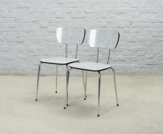 Image 1 of Satz von zwei Zebra-Küchenstühlen im schwarz-weißen Vintage-Design von Brabantia, Niederlande, 1960er Jahre. Ref. CH220-2