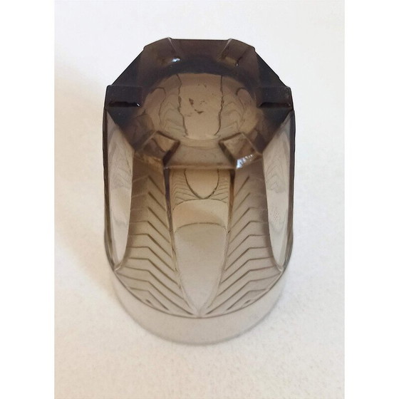 Image 1 of Vintage Art Deco Orangenservice aus braunem rauchfarbenem Pressglas