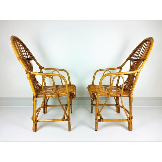 Image 1 of Paar große Rattansessel aus Bambus im Vintage-Stil 1960