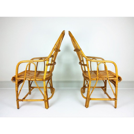 Image 1 of Paar große Rattansessel aus Bambus im Vintage-Stil 1960