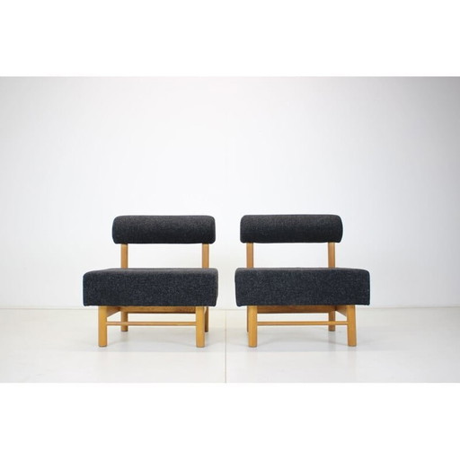 Paar Vintage-Sessel aus Holz und Stoff, Tschechoslowakei 1970