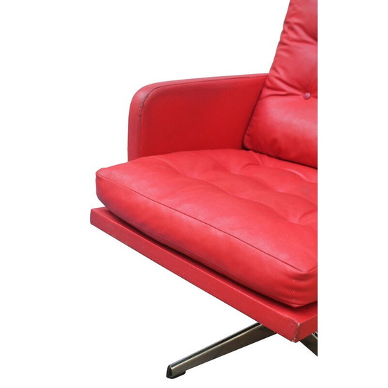 Image 1 of Vintage Drehsessel in rotem Leder und Stahl, Tschechoslowakei 1970er Jahre