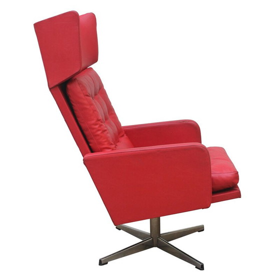 Image 1 of Vintage Drehsessel in rotem Leder und Stahl, Tschechoslowakei 1970er Jahre