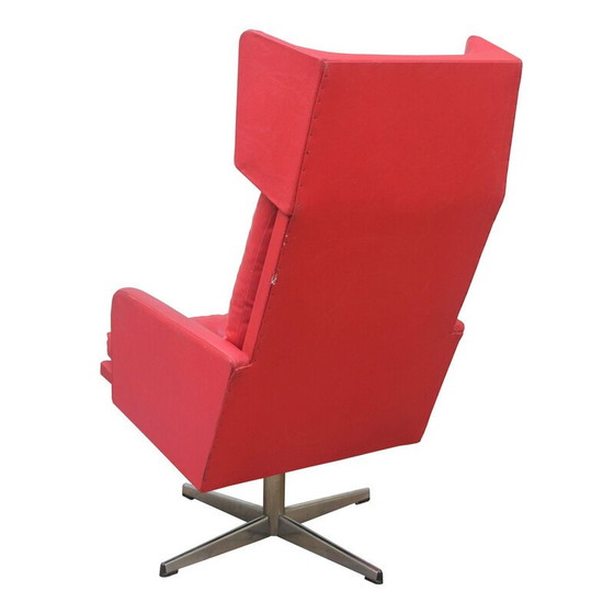 Image 1 of Vintage Drehsessel in rotem Leder und Stahl, Tschechoslowakei 1970er Jahre