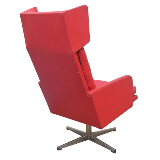 Image 1 of Vintage Drehsessel in rotem Leder und Stahl, Tschechoslowakei 1970er Jahre