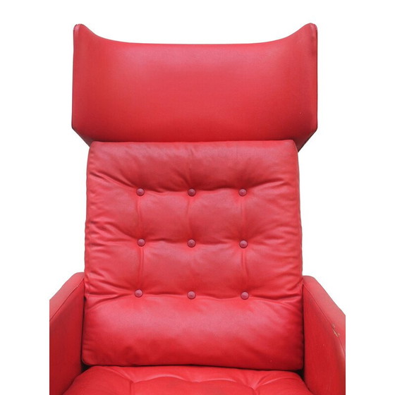 Image 1 of Vintage Drehsessel in rotem Leder und Stahl, Tschechoslowakei 1970er Jahre