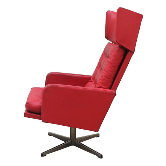 Image 1 of Vintage Drehsessel in rotem Leder und Stahl, Tschechoslowakei 1970er Jahre