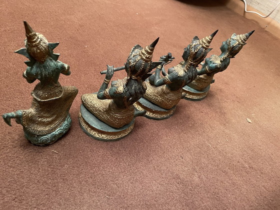 Image 1 of 4X Thailändisch Messingfigur / Musikgruppe