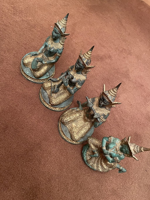 4X Thailändisch Messingfigur / Musikgruppe