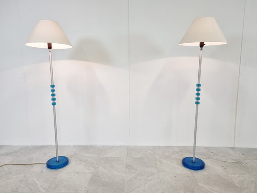 Paar Stehlampen aus blauem Glas von Carl Fagerlund für Orrefors, 1960er