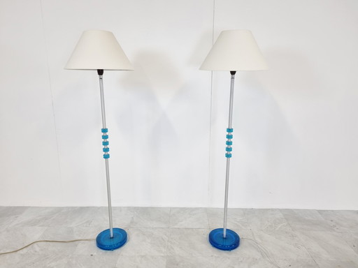 Paar Stehlampen aus blauem Glas von Carl Fagerlund für Orrefors, 1960er