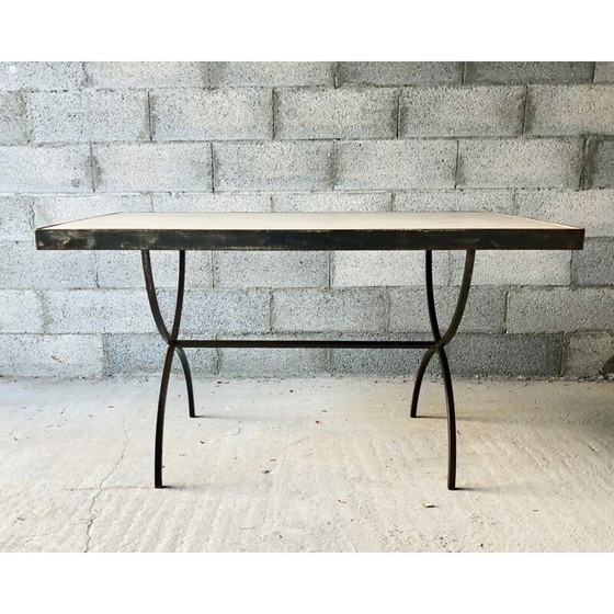 Image 1 of Vintage Schmiedeeisen und Zement Tisch oder Schreibtisch 1960
