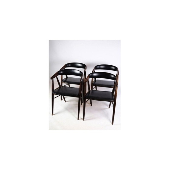 Image 1 of 4 Stühle aus schwarzem Leder und Palisanderholz von Aksel Bender und Ejnar Larsen, 1960er Jahre