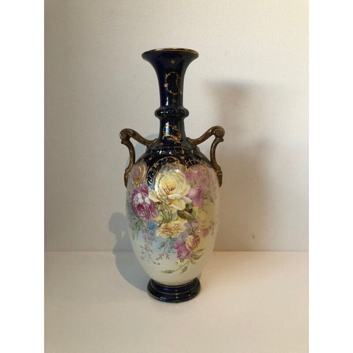 Vintage Porzellanvase mit handgemalten Blumen