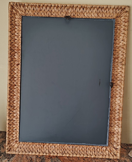 Großer Vintage-Spiegel Schmiedeeisen Geflochtene Wasserhyazinthe