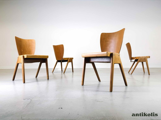 4er Set Mid Century Stühle Kadeder Buche Vintage Stapelstuhl