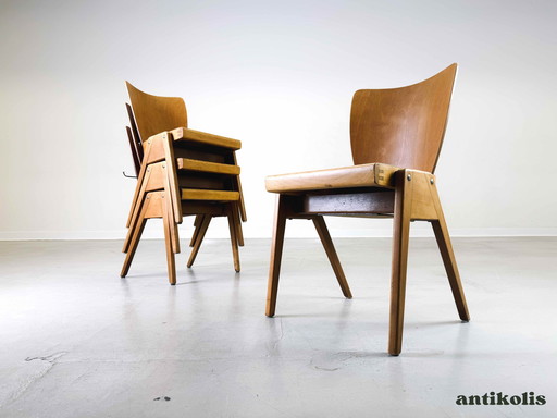 4er Set Mid Century Stühle Kadeder Buche Vintage Stapelstuhl