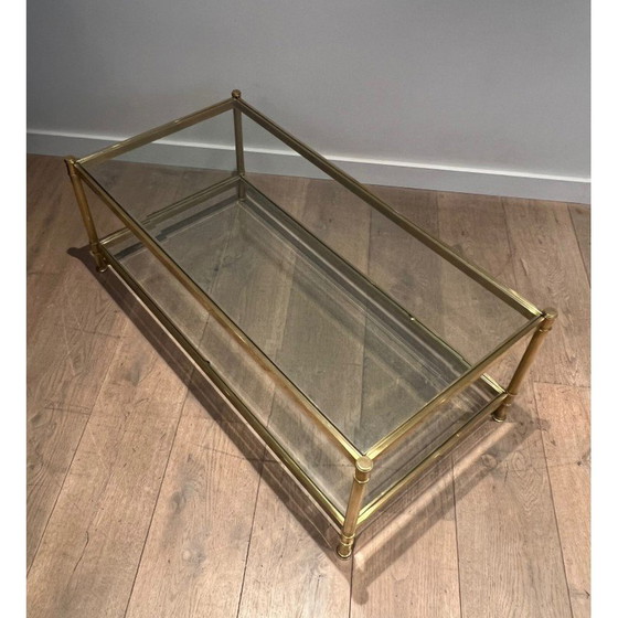 Image 1 of Vintage Couchtisch aus Messing mit doppelter Glasplatte, 1970