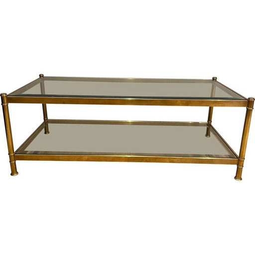 Vintage Couchtisch aus Messing mit doppelter Glasplatte, 1970