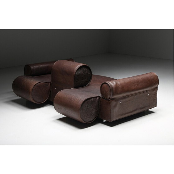 Image 1 of Braunes Büffelledersofa von Marzio Cecchi, 1970er Jahre